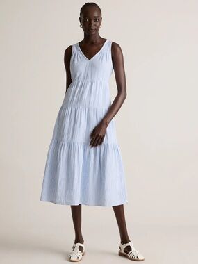 blue and white striped dress with belt Blue Striped Button Down Dress With Belt